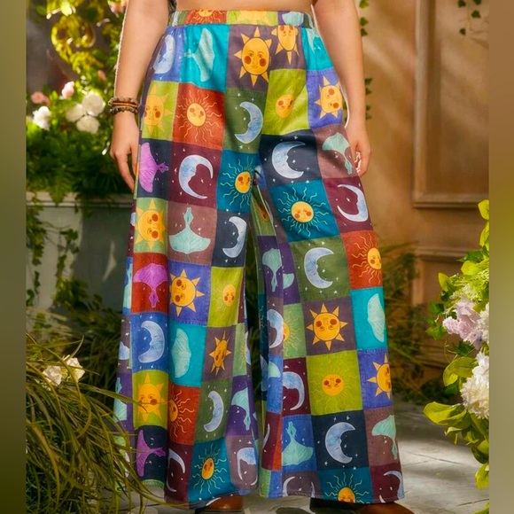 ROMWE Pants - ROMWE HIPPIE PATCHWORK PRINT WIDE LEG PANTS MEDIUM SIZE